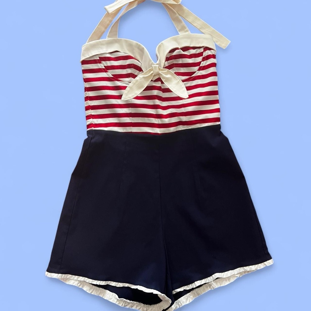 SOLD Pinup Couture Nautical Striped Romper- NWT